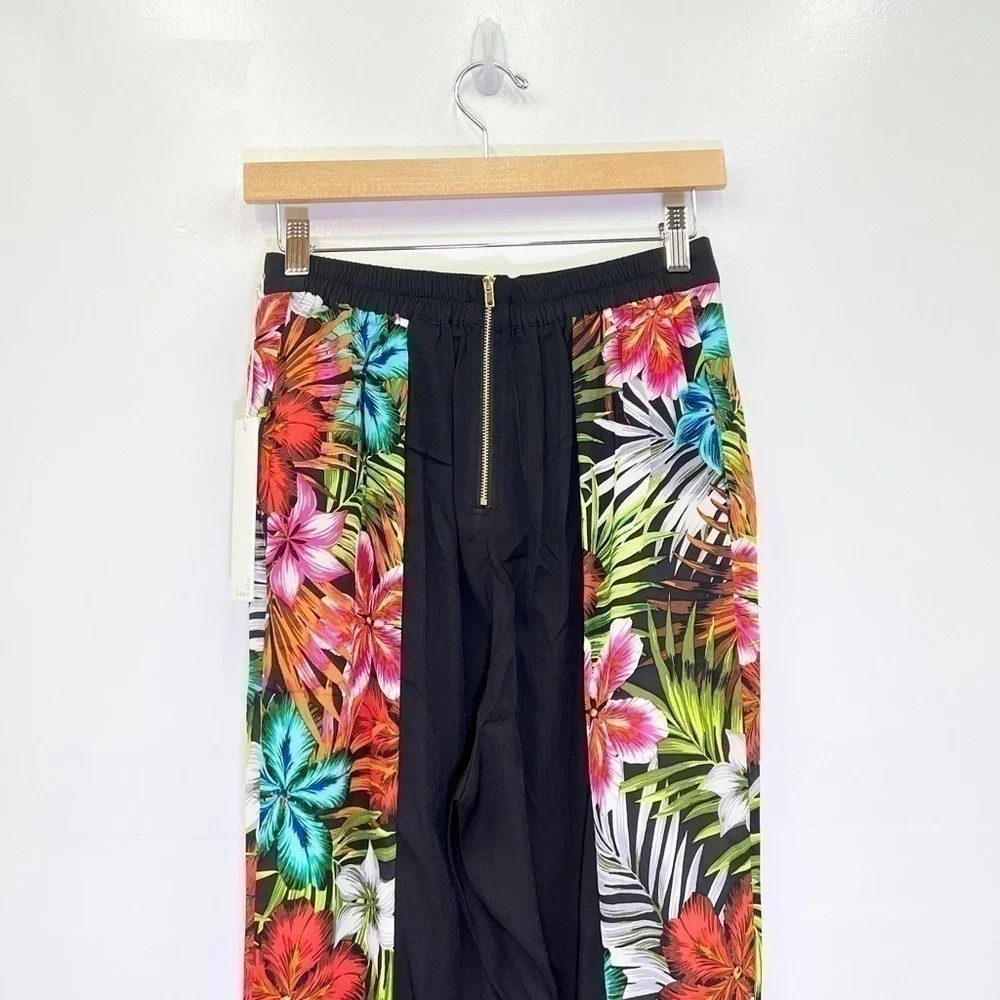 Line & Dot Tropical Floral/Leaf Silk Tapered Leg Cropped Pants size M NWT